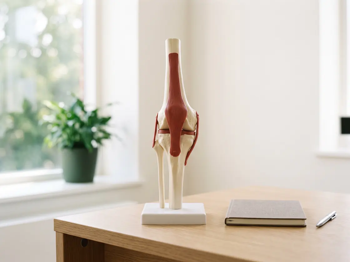 Anatomiczny model stawu kolanowego na biurku lekarskim